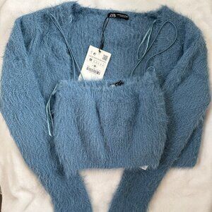 Zara Fuzzy Two Piece Cardigan and Cami Set